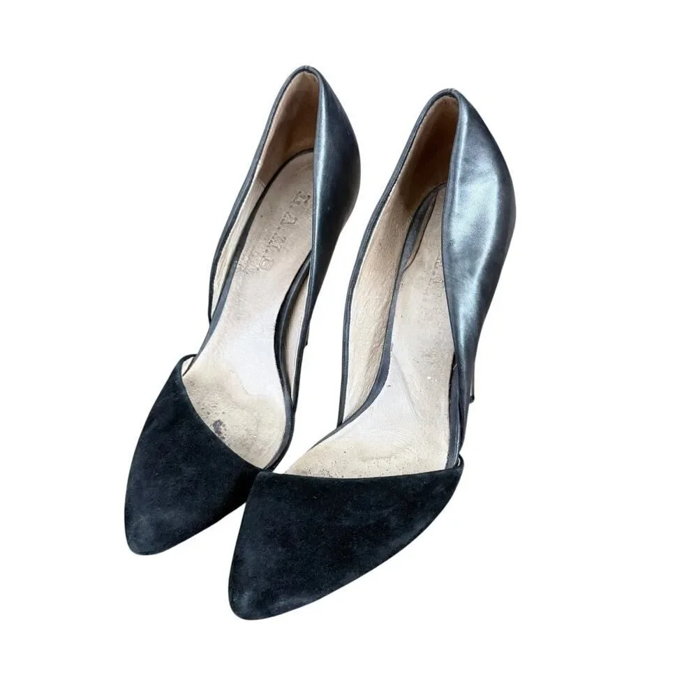 L.A.M.B. LAMB Heels Black Leather Suede Pointed Toes Shoes Womens 7.5M